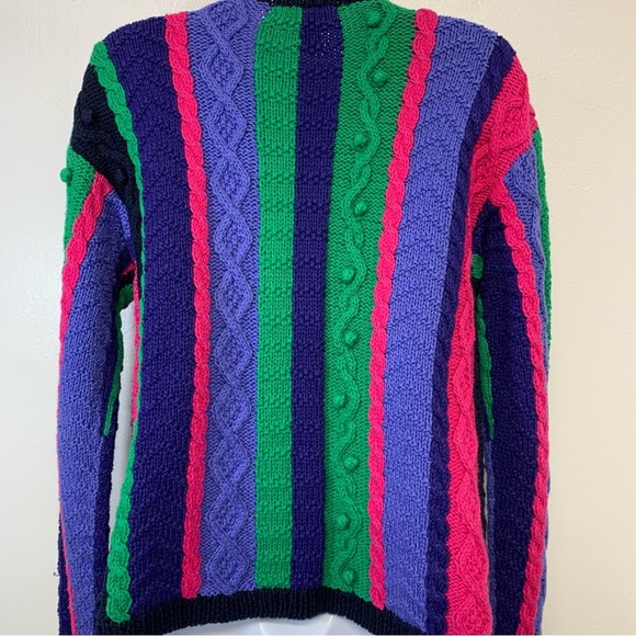 Vtg Eagle Eye Cable Knit Sweater Woman Small Full Zip Rainbow Cotton Rami Warm - Picture 6 of 12